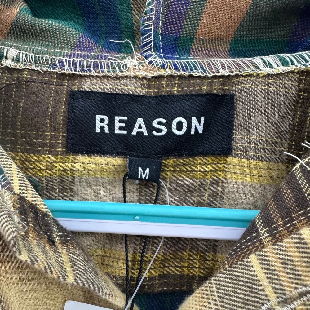 REASON Rustic Copper Plaid Hooded Shirt‎ Jacket Mens Size M Button Up Flannel - Picture 9 of 12